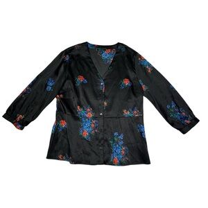 C.‎ Wonder Black Floral Button-Down Blouse Women’s Size Large